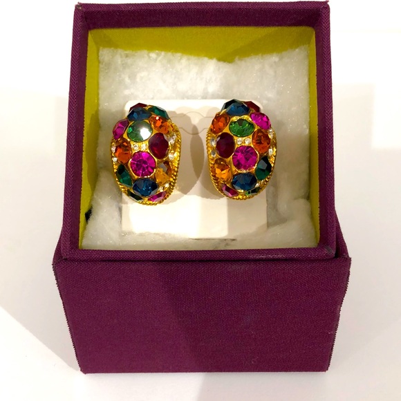 FULL PAVE RAINBOW CRYSTAL SIGNED BLANCA EARRINGS. - Picture 1 of 6